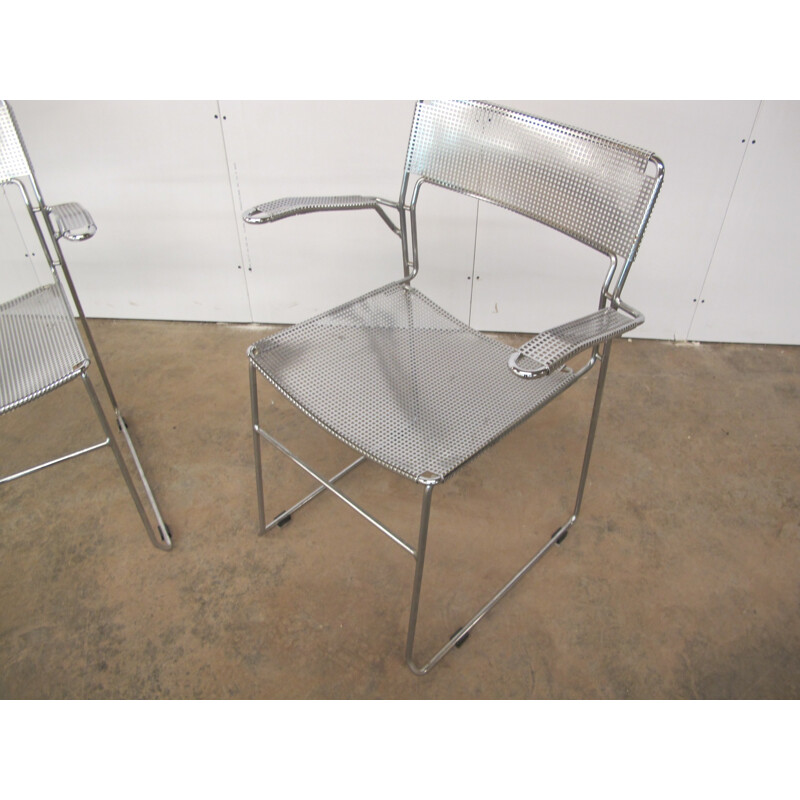 Pair of vintage Italian chrome chairs - 1980s