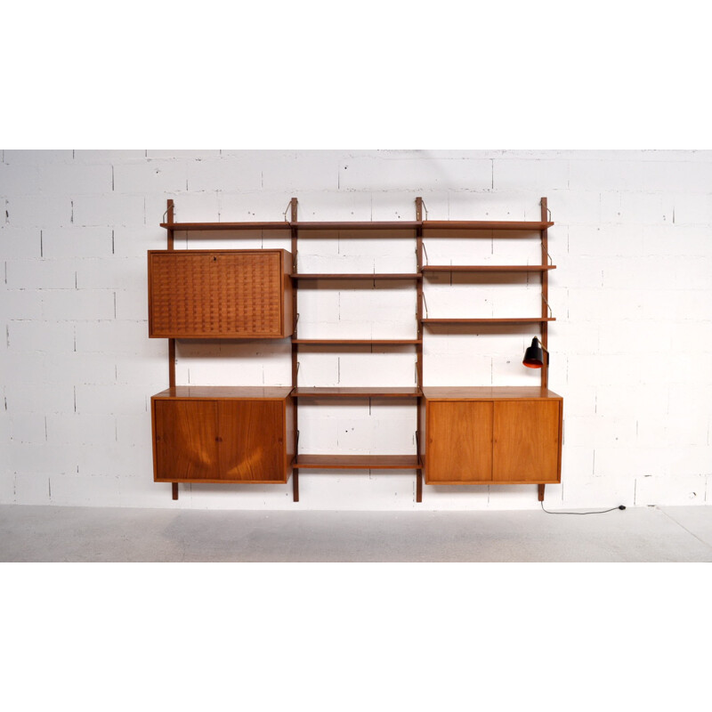 Adjustable system in teak, glass and brass, Poul CADOVIUS - 1950s 