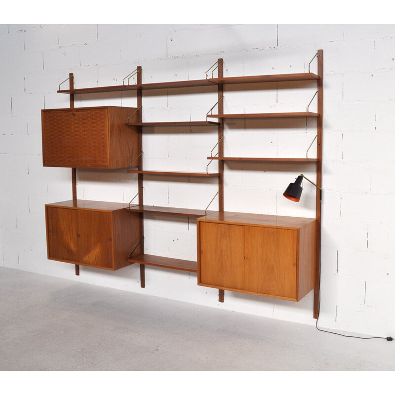 Adjustable system in teak, glass and brass, Poul CADOVIUS - 1950s 