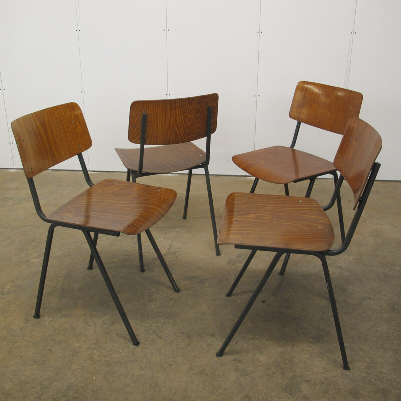 Set of 4 vintage steel and plywood chairs by Marko, 1960