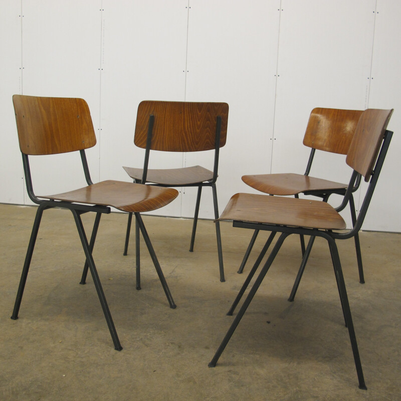 Set of 4 vintage steel and plywood chairs by Marko, 1960