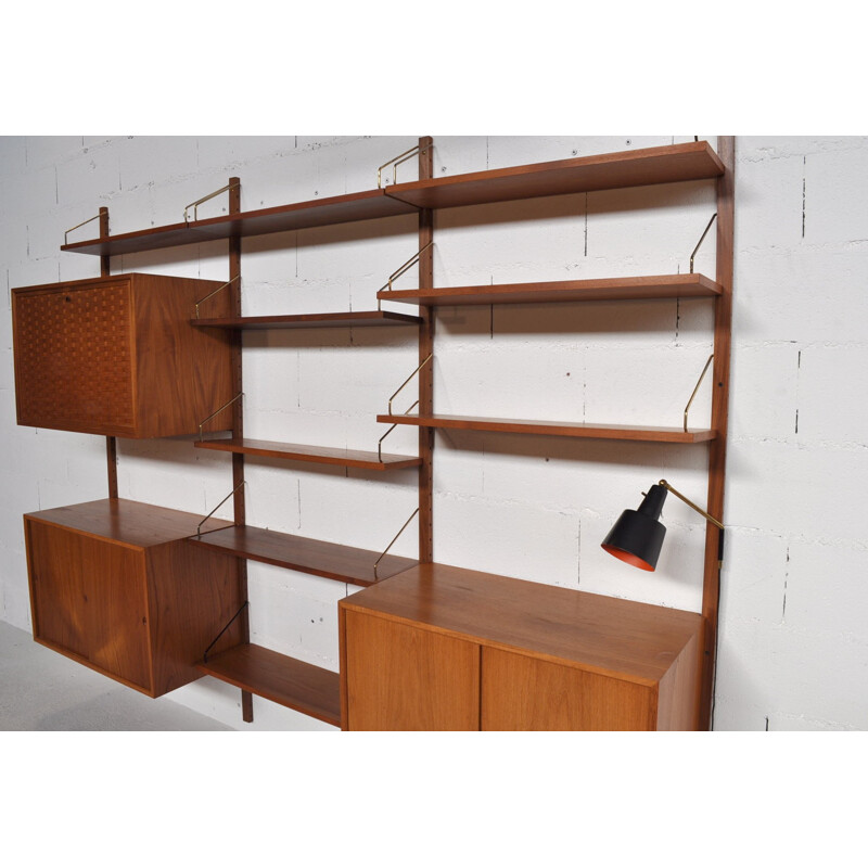 Adjustable system in teak, glass and brass, Poul CADOVIUS - 1950s 