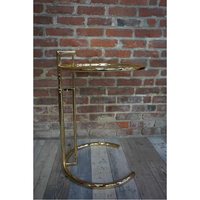 Golden Adjustable Side Table Design by Eileen Gray - 1970s