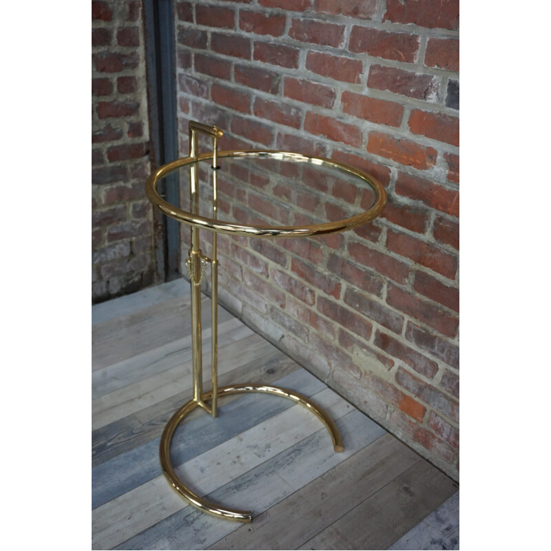 Golden Adjustable Side Table Design by Eileen Gray - 1970s