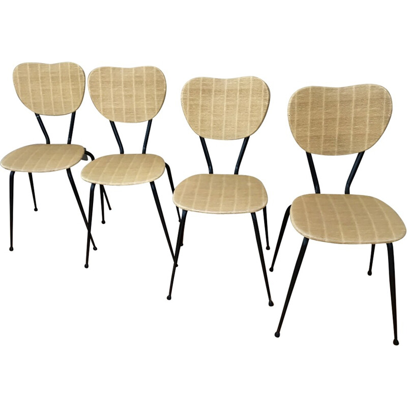 Suite de 4 chaises en simili cuir sur structure métallique - 1960