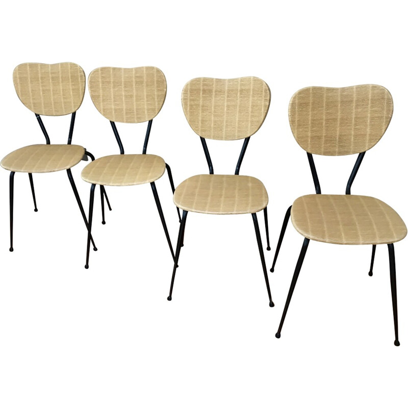Vintage set of 4 leatherette on a metal structure chairs - 1960s