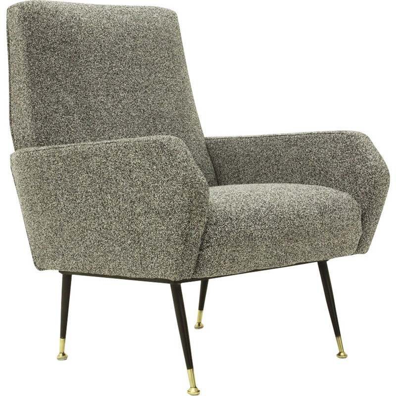 Italian gray armchair with brass foots - 1950s