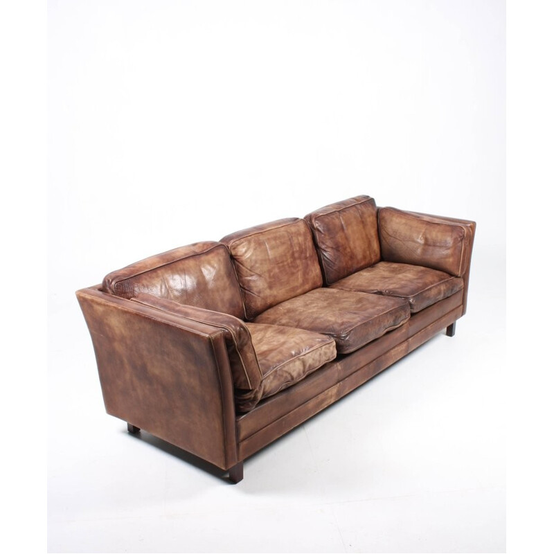 Danish Sofa in Patinated Leather - 1960s