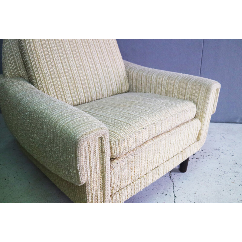 Fauteuil vintage danois avec tissu avoine d'origine - 1970