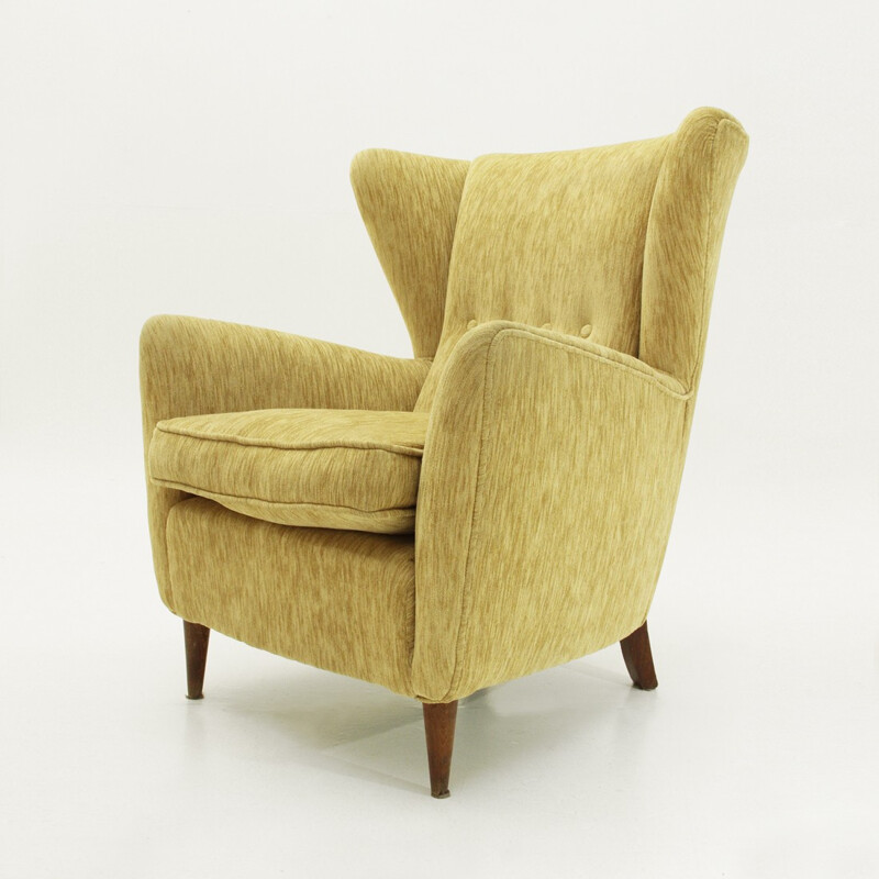 Fauteuil vintage italien en velours beige - 1950