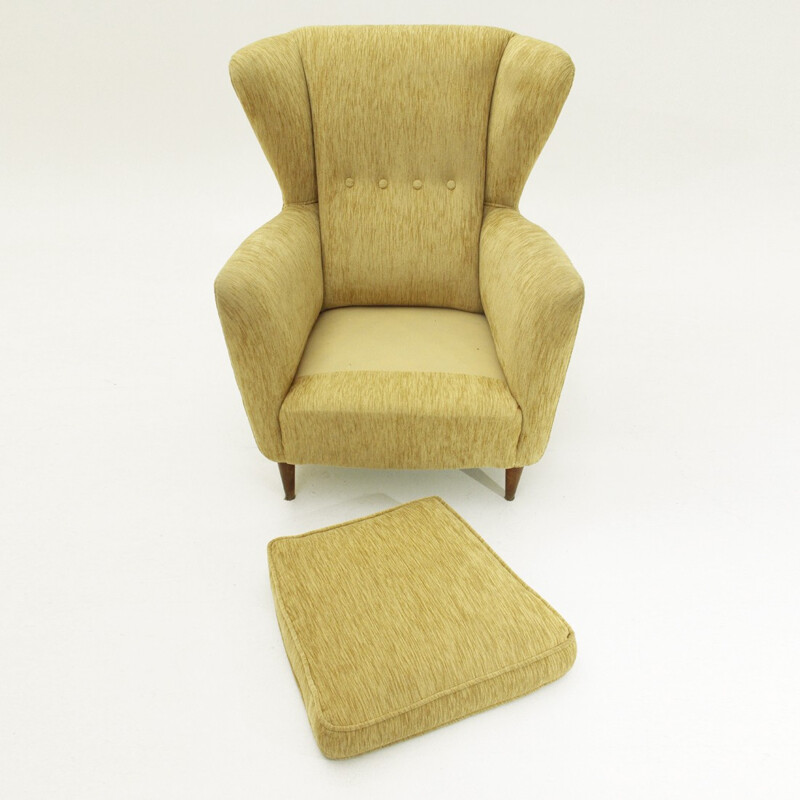 Fauteuil vintage italien en velours beige - 1950