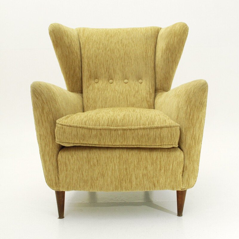 Fauteuil vintage italien en velours beige - 1950