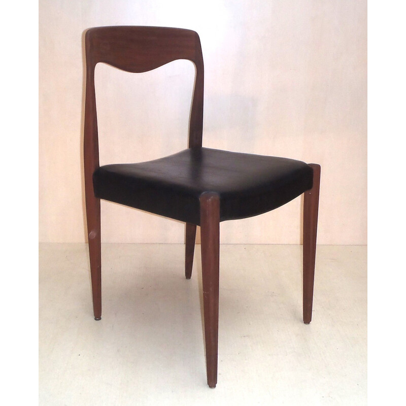 Suite de 8 cadeiras escandinavas de teca e pele - 1950