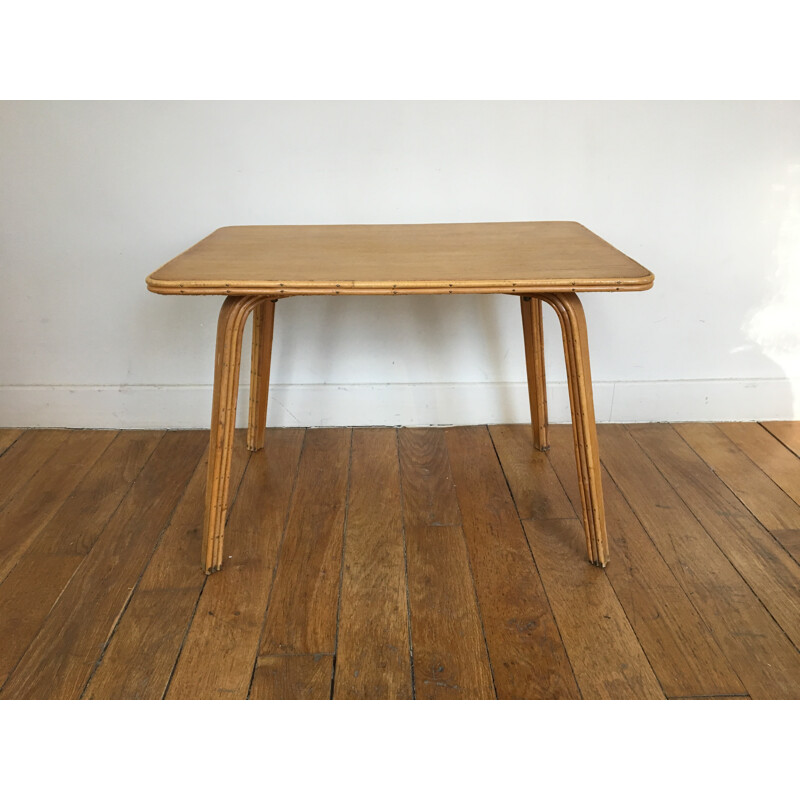 Coffee table in oak and rattan - 1950s