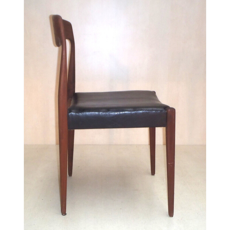 Set of 8 Scandinavian chairs in teak and leatherette - 1950s