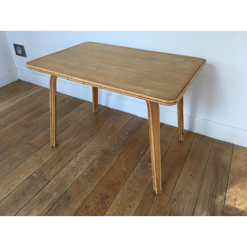 Coffee table in oak and rattan - 1950s