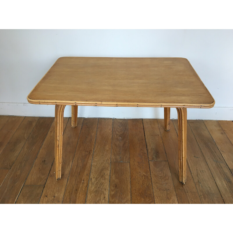 Coffee table in oak and rattan - 1950s