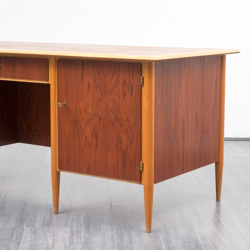 Large desk bicoloured in wood - 1960s