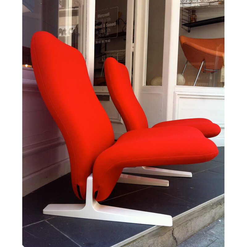 2 red F780 "Concorde" armchairs, Pierre PAULIN - 1960s