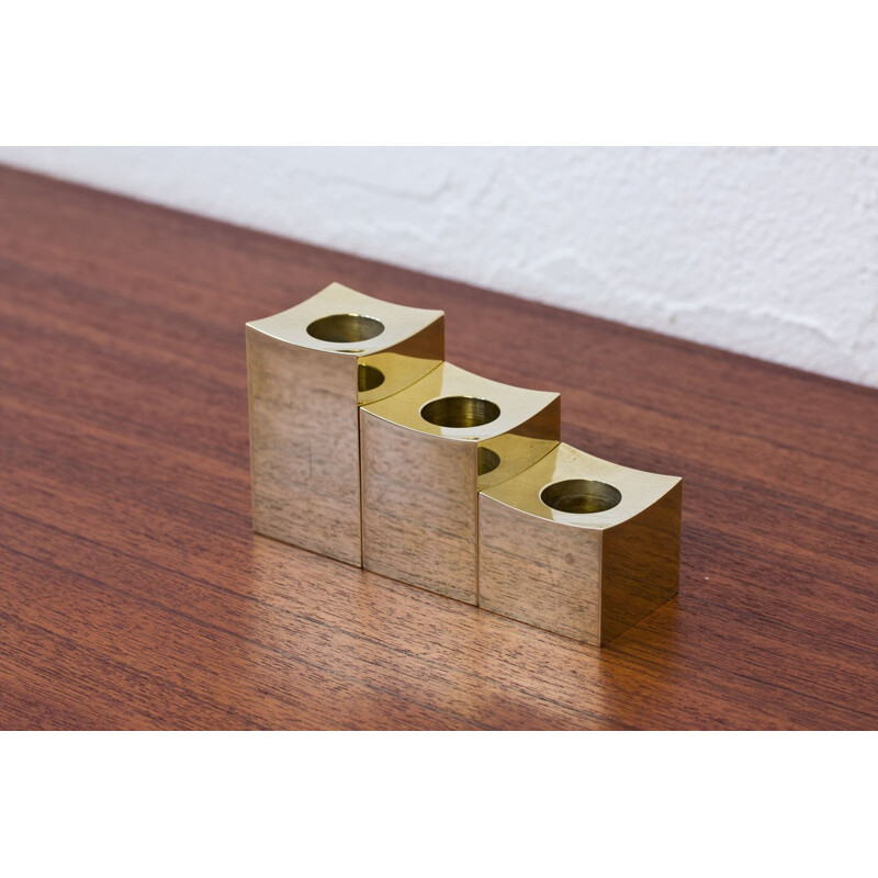 Set of 3 Solid Brass Swedish Candleholders by Gusum - 1980s