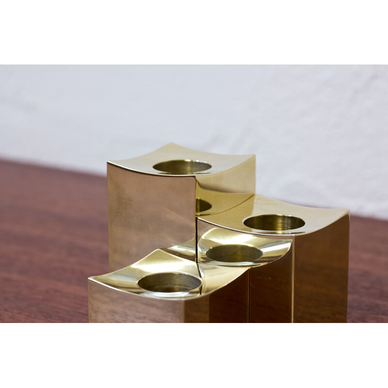 Set of 3 Solid Brass Swedish Candleholders by Gusum - 1980s