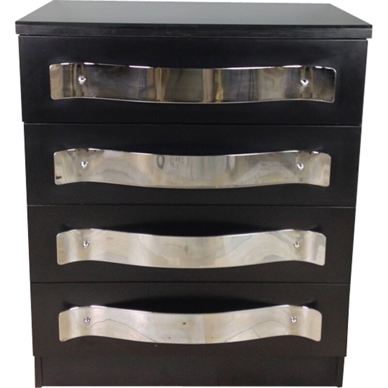Black dresser with chrome handles and glass top - 1960s