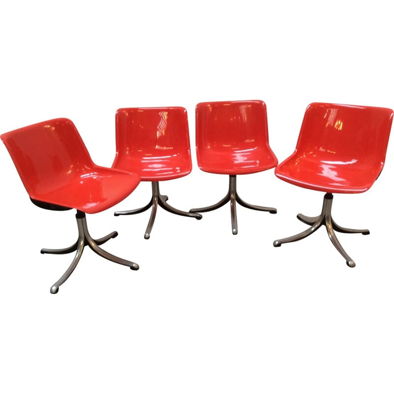 Set of 4 red "Modus" armchairs by Tecno - 1970s