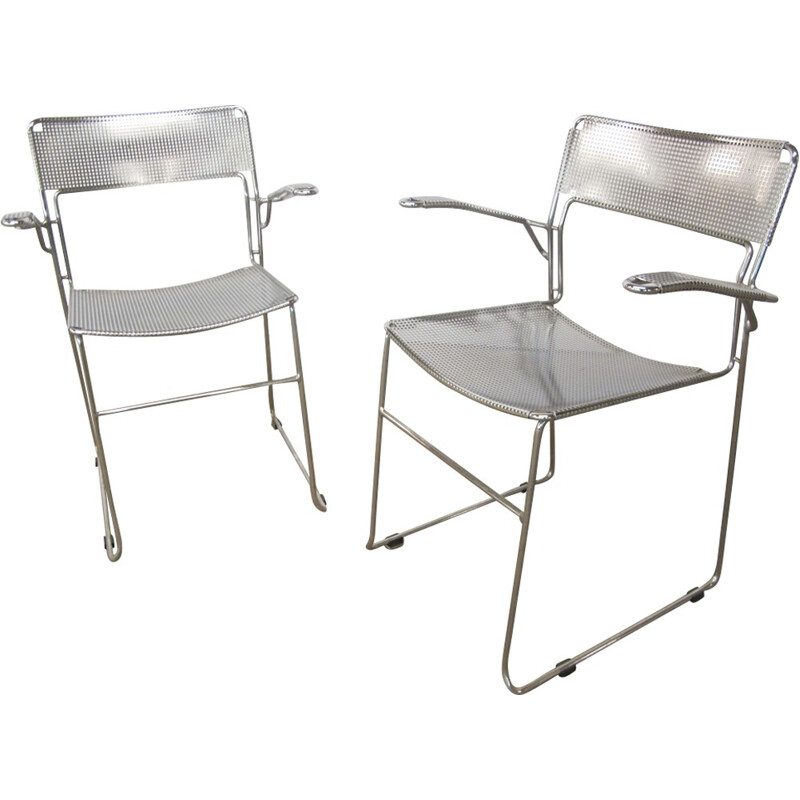Pair of vintage Italian chrome chairs - 1980s
