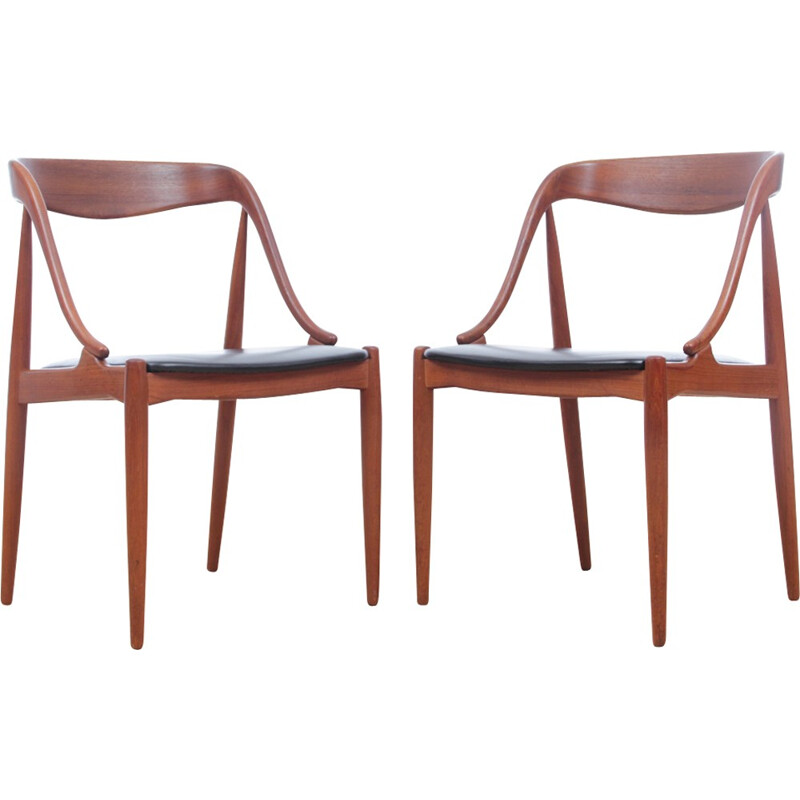 Pair of scandinavian chairs made of teak and leatherette - 1950s