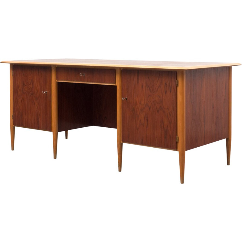 Large desk bicoloured in wood - 1960s