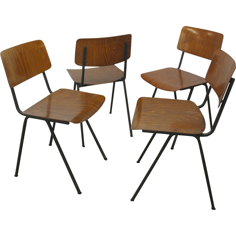 Set of 4 vintage steel and plywood chairs by Marko, 1960