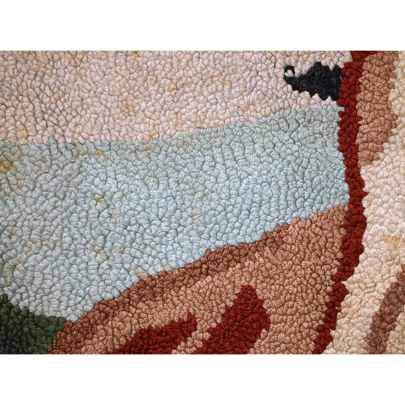 Vintage Handmade American hooked rug - 1940s