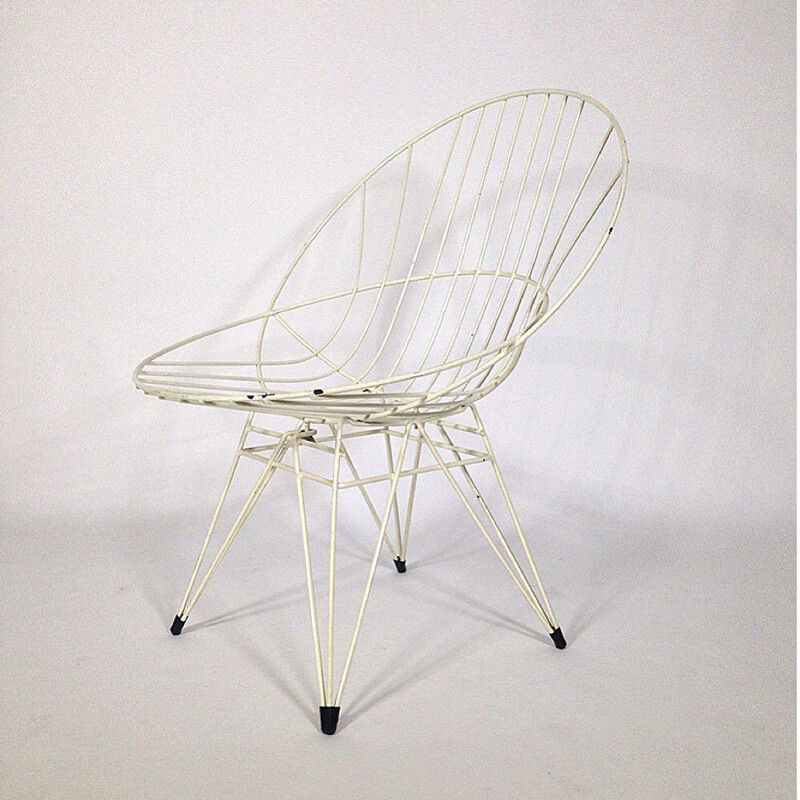 Stuhl "Combex" aus Stahl und weißem Kunststoff, Cees BRAAKMAN - 50er Jahre
