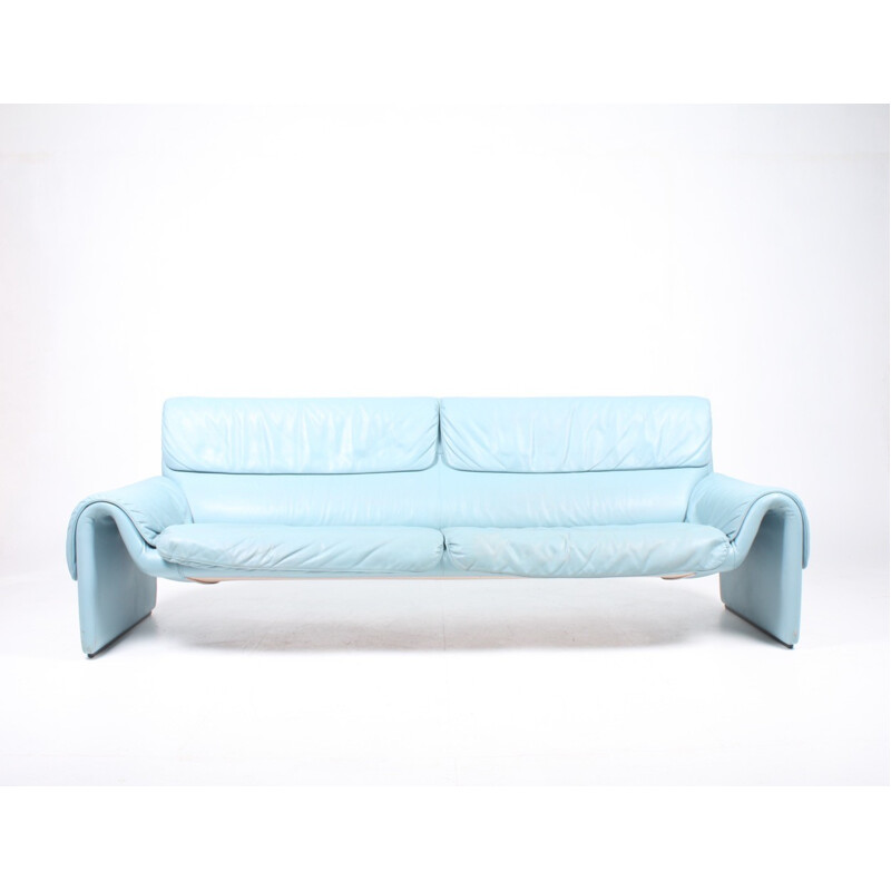 Vintage Blue Leather Sofa by De Sede - 1980s