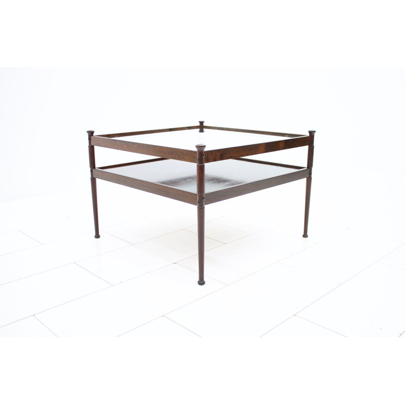 Scandinavian Glass and Wood Coffee Table - 1960s