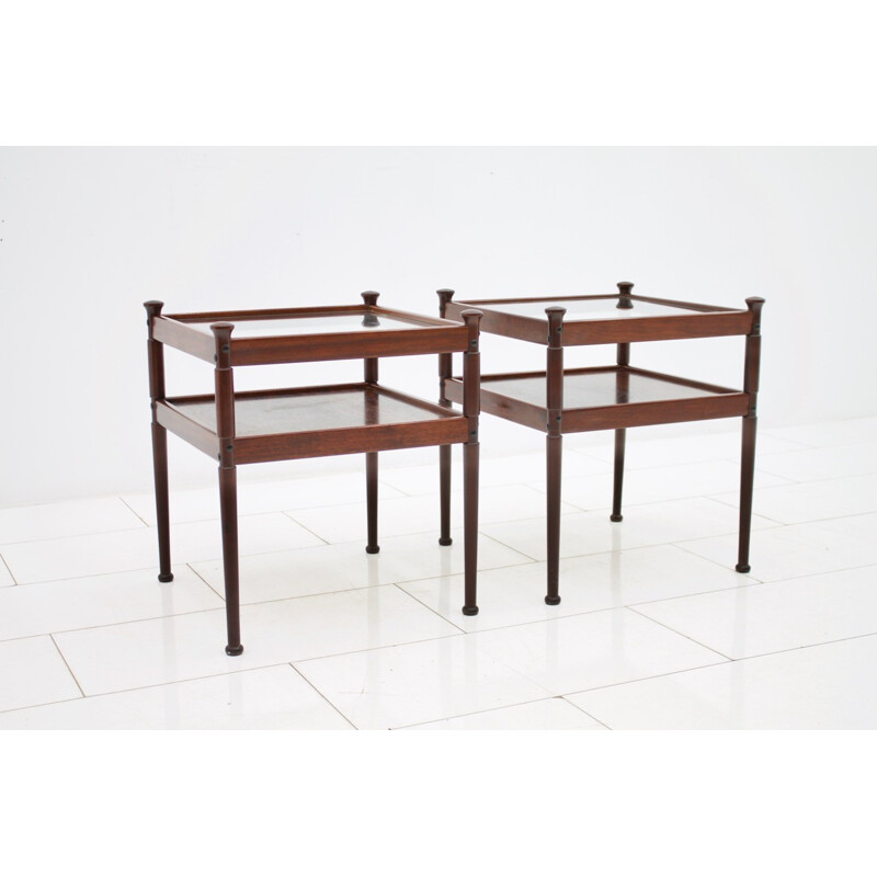 Pair of Scandinavian Wood and Glass Side Tables - 1960s