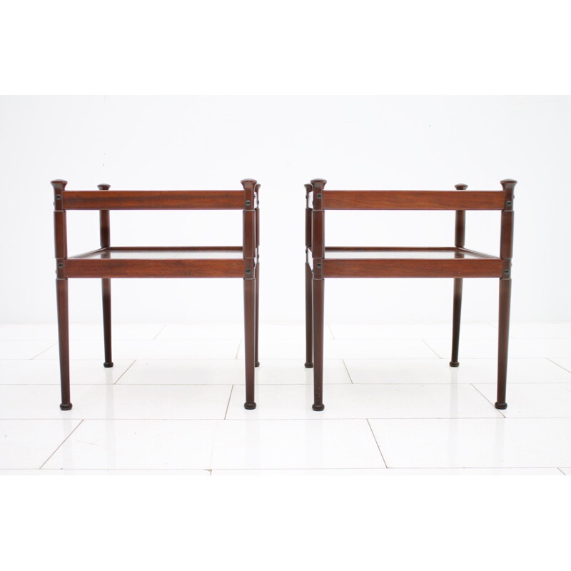 Pair of Scandinavian Wood and Glass Side Tables - 1960s