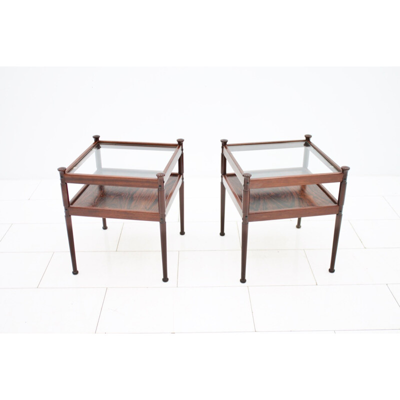 Pair of Scandinavian Wood and Glass Side Tables - 1960s