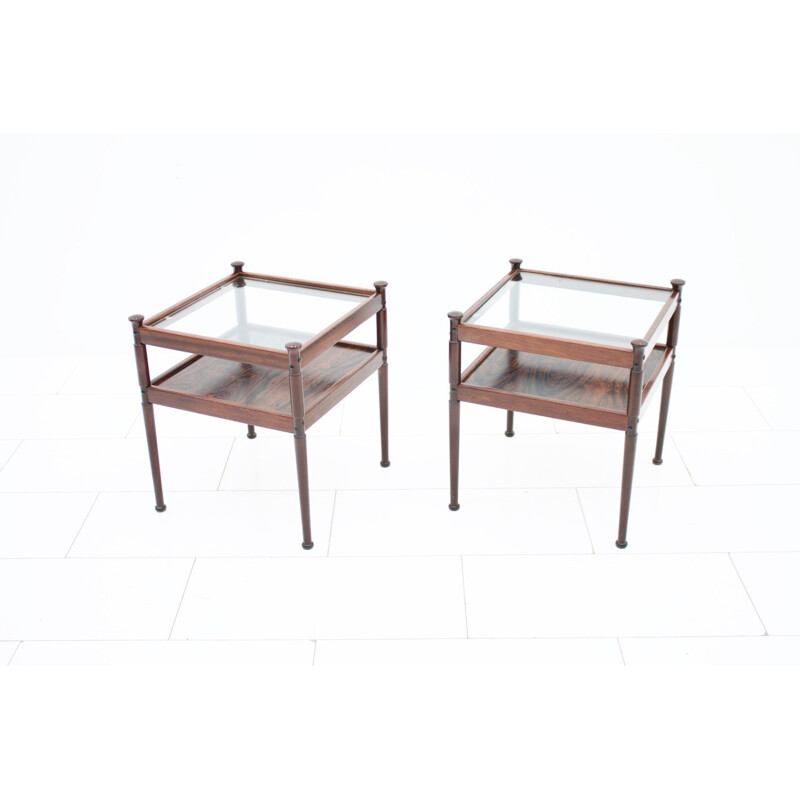 Pair of Scandinavian Wood and Glass Side Tables - 1960s