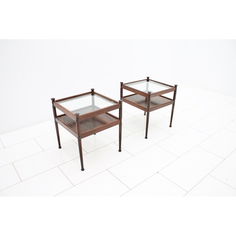 Pair of Scandinavian Wood and Glass Side Tables - 1960s