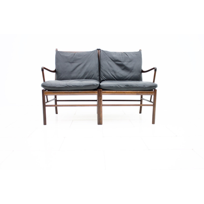Black leather and rosewood PJ149 sofa by Ole Wanscher for Poul Jeppesen - 1960s