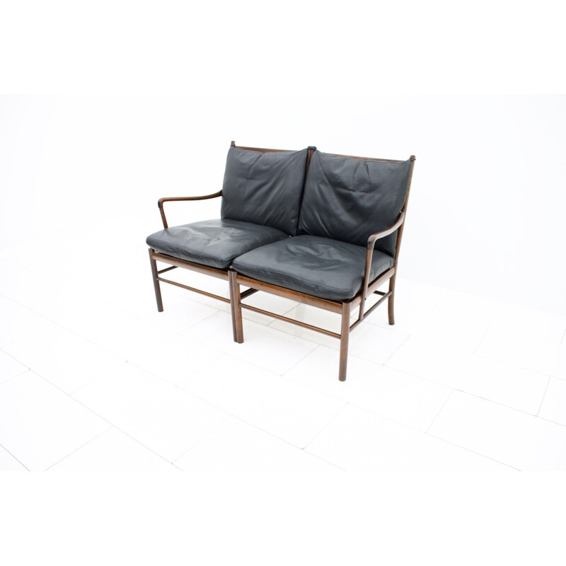 Black leather and rosewood PJ149 sofa by Ole Wanscher for Poul Jeppesen - 1960s