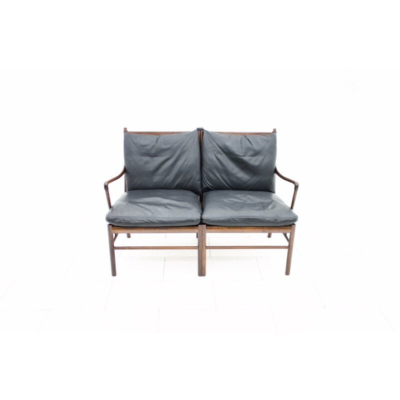 Black leather and rosewood PJ149 sofa by Ole Wanscher for Poul Jeppesen - 1960s