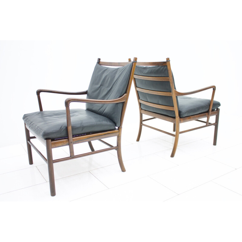 Paire de fauteuils coloniales avec tabouret par Ole Wanscher pour Poul Jeppesen, Danemark - 1960