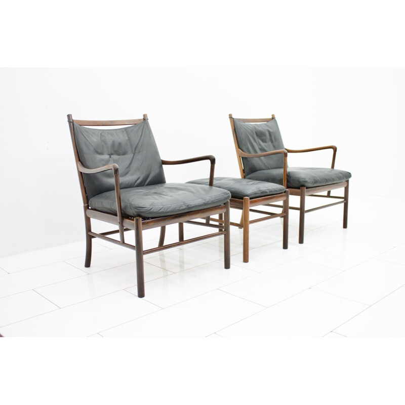 Pair of Colonial armchairs with Stool by Ole Wanscher for Poul Jeppesen. Denmark - 1960s