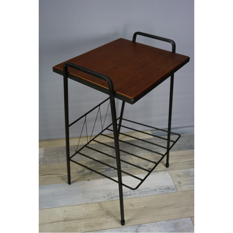 Vintage side table with integrated magazine rack - 1950s
