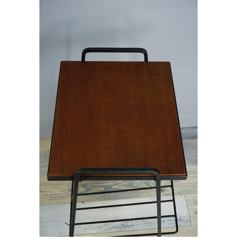 Vintage side table with integrated magazine rack - 1950s