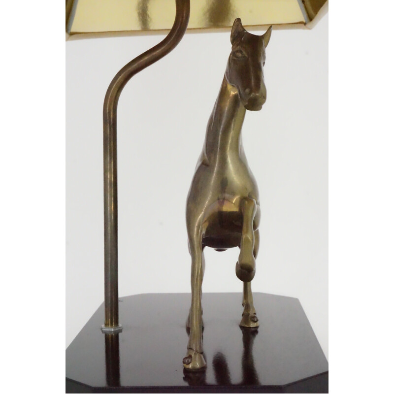 Brass and lacquered wooded base lamp - 1970s