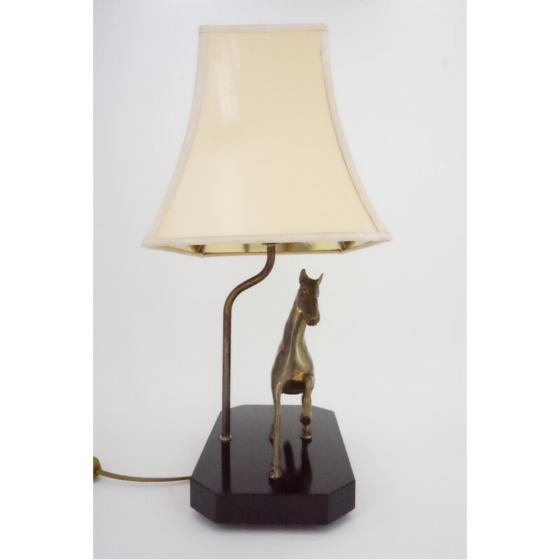 Brass and lacquered wooded base lamp - 1970s