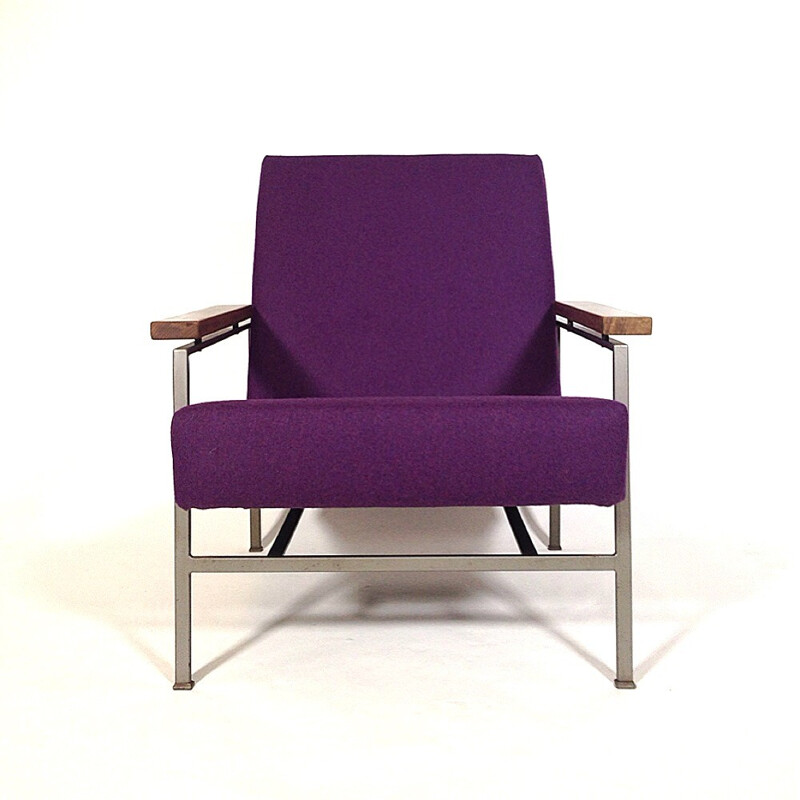 "Lotus" lounge chair in solid teak and violet fabric, Rob PARRY - 1960s